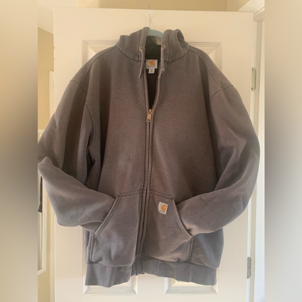 Carhartt Rain Defender Brown Hoodie Sweatshirt Jacket Zip Insulated Tall 2XL GUC